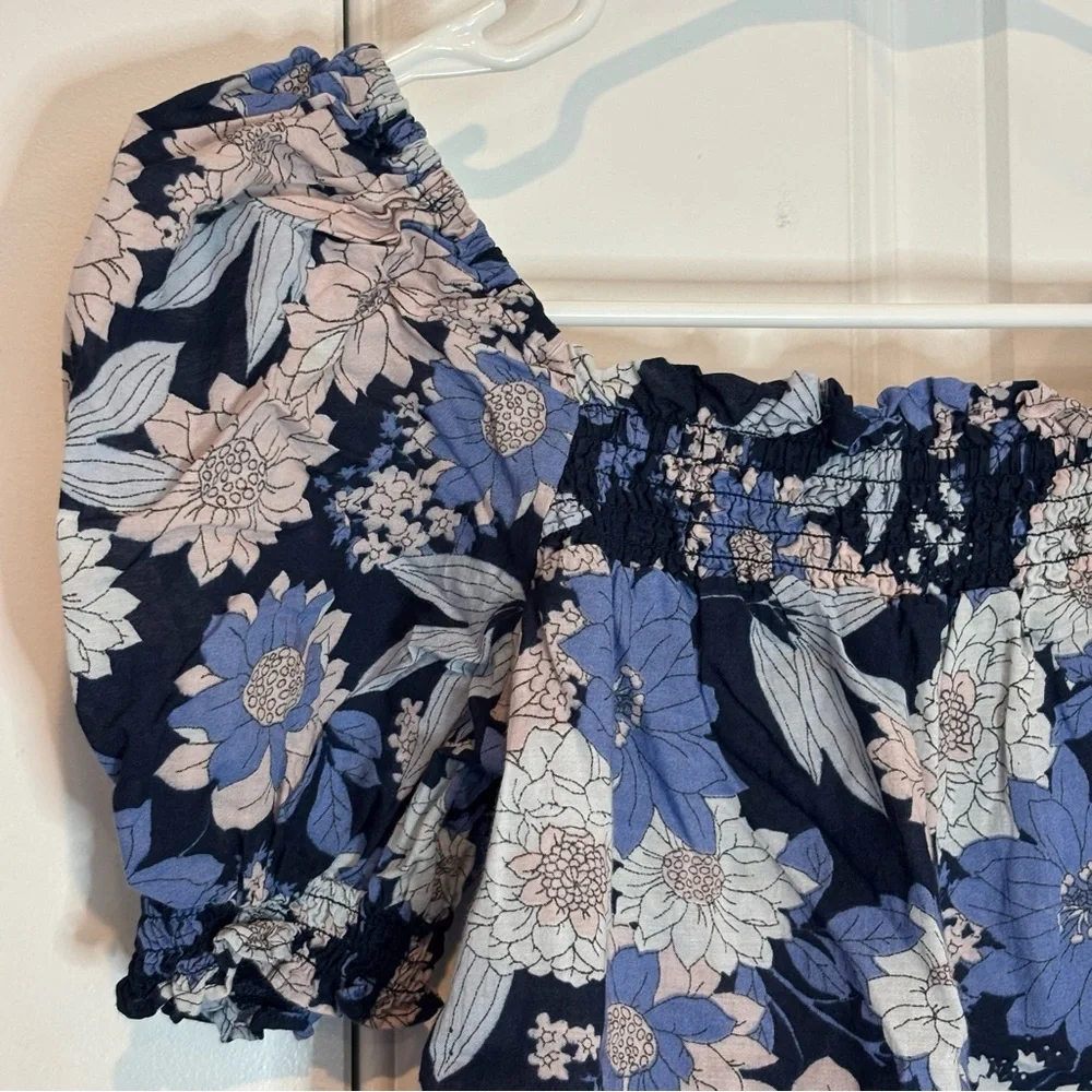 J. Crew Zinnia Floral Square Smock Neck Puff Short Sleeve Top XXS